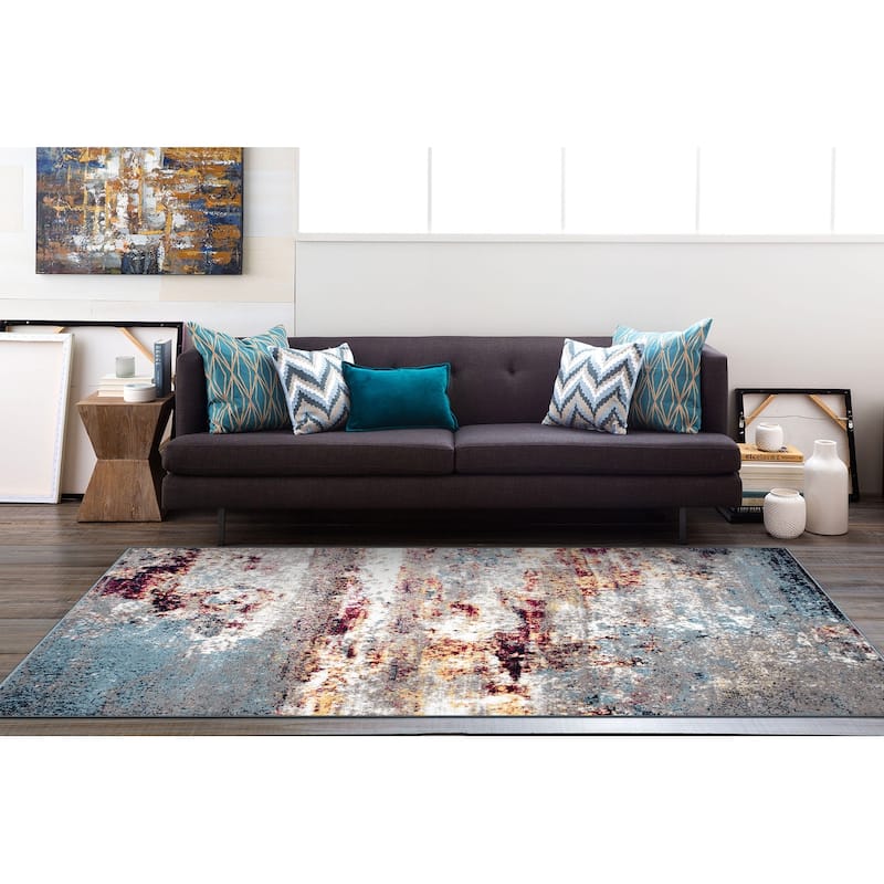 World Rug Gallery Distressed Abstract Watercolor Area Rug