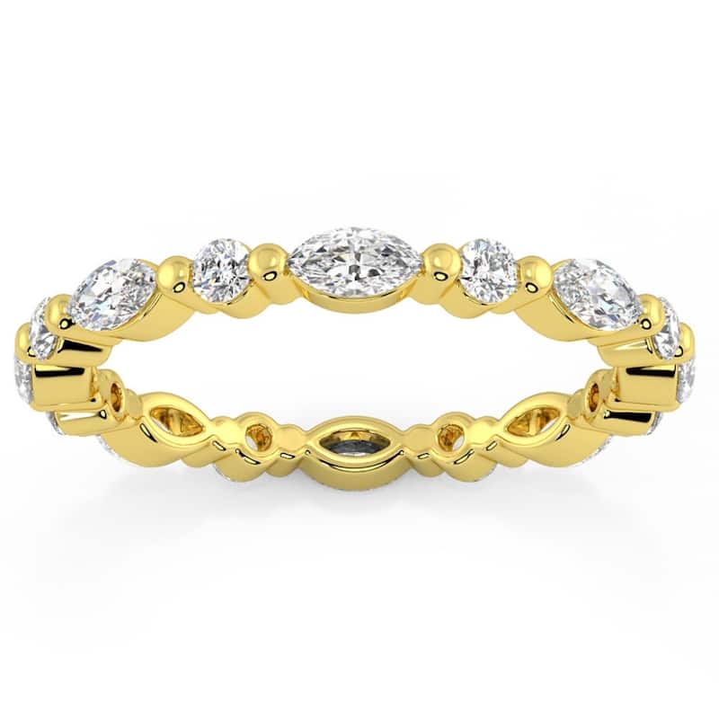 1Ct Marquise & Round Diamond Eternity Wedding Stackable Ring Gold Lab Grown