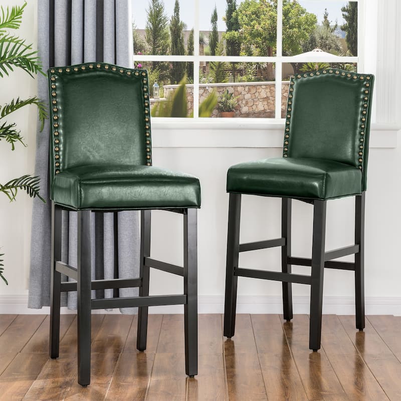 Glitzhome Set of 2 45"H PU Riveted Upholstered Bar Stools Pub Chairs