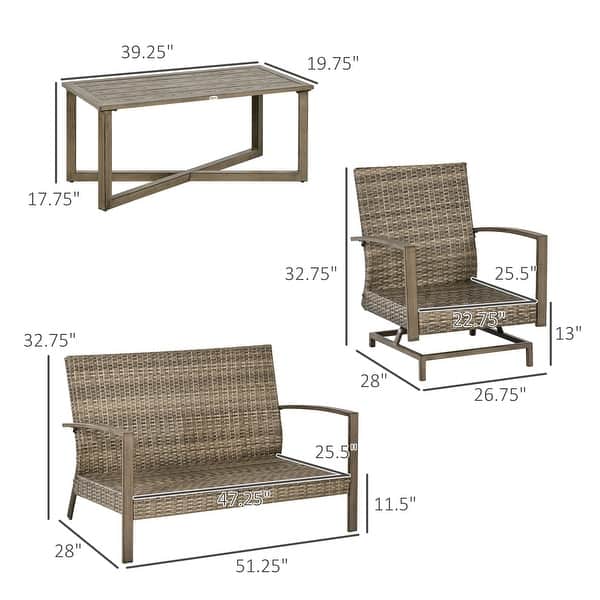 dimension image slide 0 of 3, Outsunny 4 Piece Patio Furniture Set with Cushions, Outdoor Conversation Sets with Rattan Rocking Chair