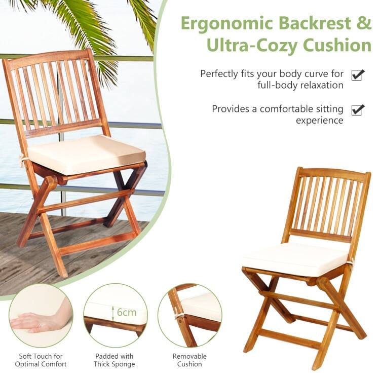 3 Pieces Patio Folding Bistro Set with Padded Cushion and Round Coffee Table - 23.5" x 23.5" x 29.5" (L x W x H)