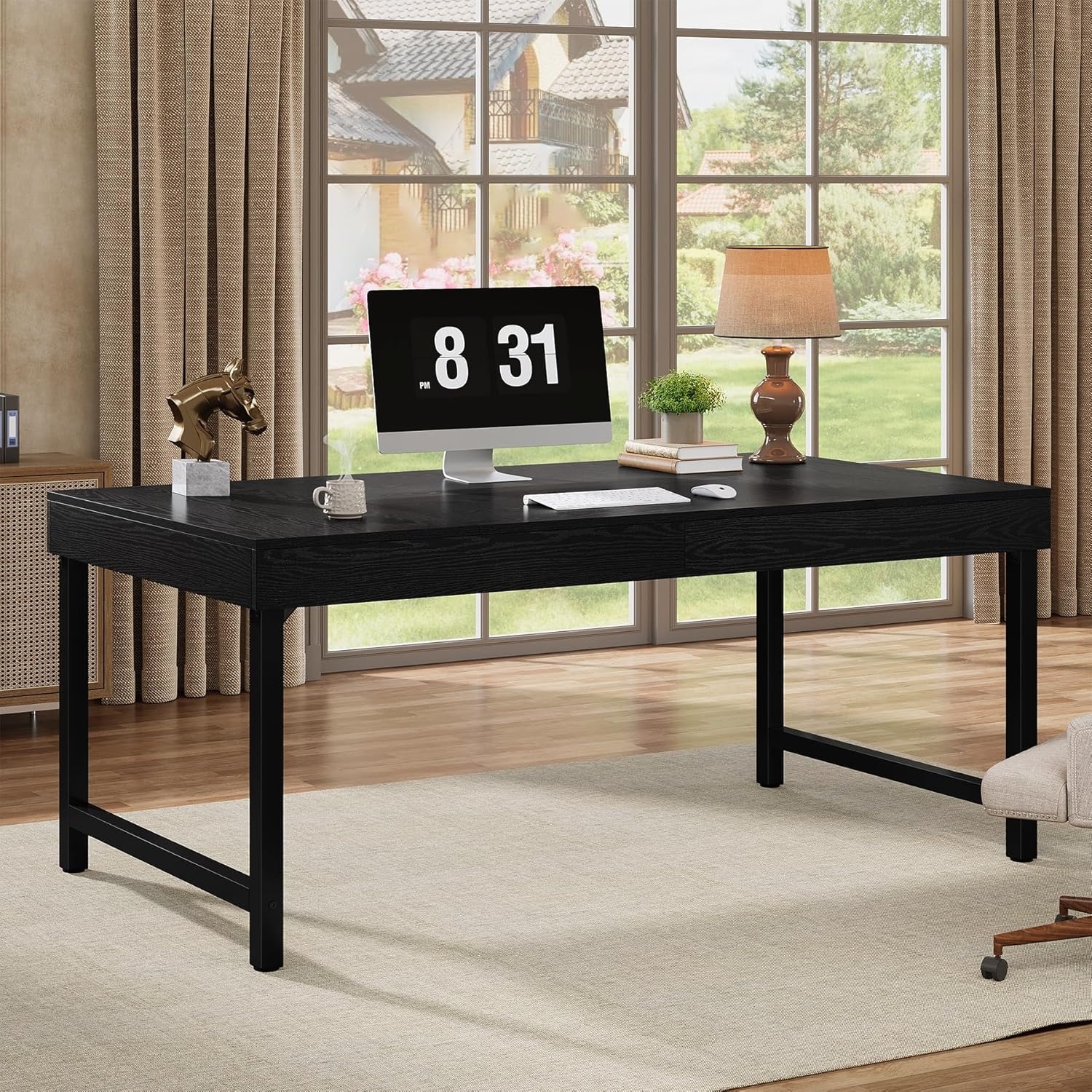 55 Inches Industrial Executive Desk, Rustic Simple Computer Laptop Desk with Strong Metal Legs