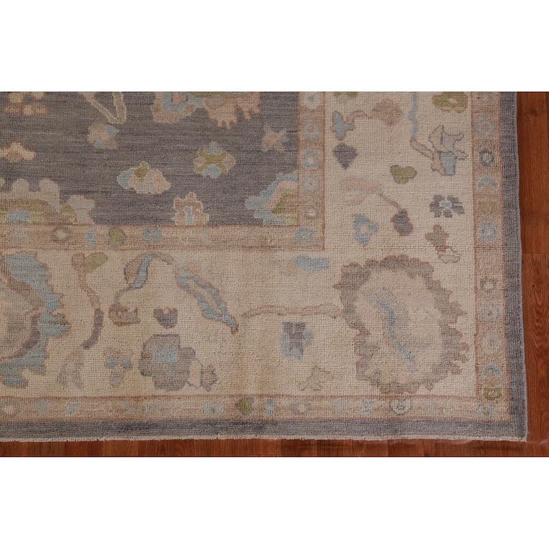 Hand Knotted Oriental 100% Wool Carpet Transitional All-Over Greys & Charcoal Oushak Area Rug - 9' 5'' X 8' 2''
