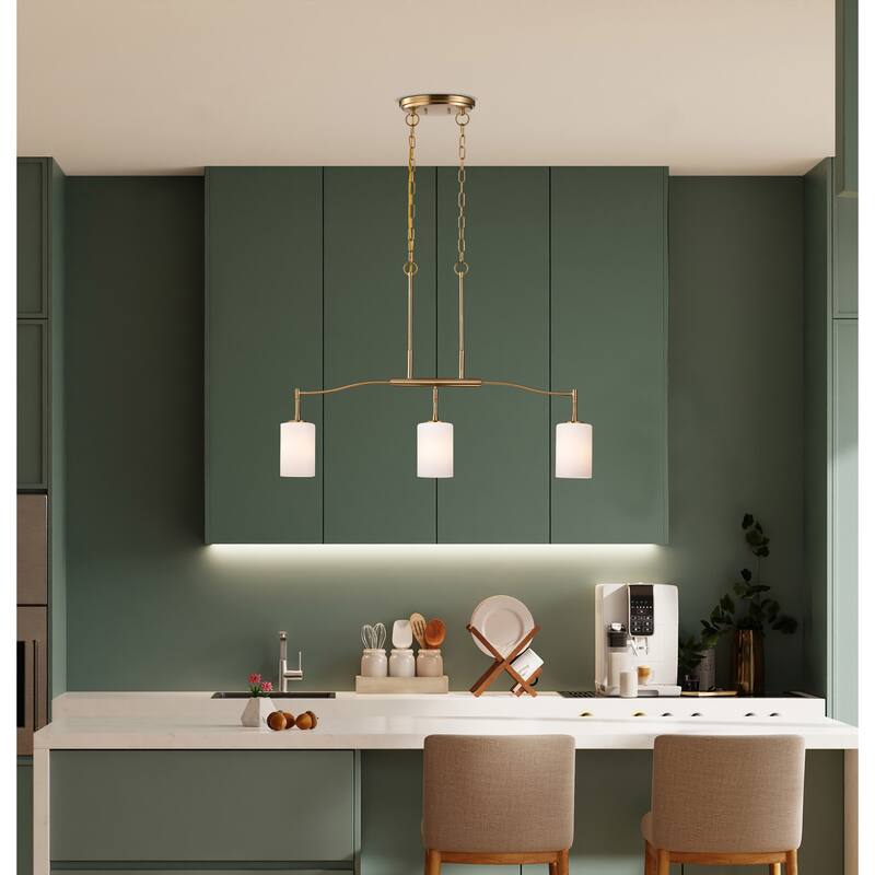 Liam 3 Light Island Pendant Burnished Brass White Opal Glass - Burnished Brass