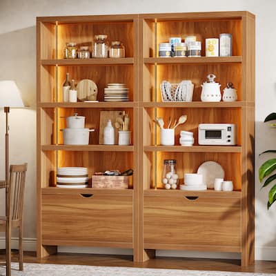 70.9" Tall Bookcase with File Drawer, 5-Tier Bookshelf with LED Lights