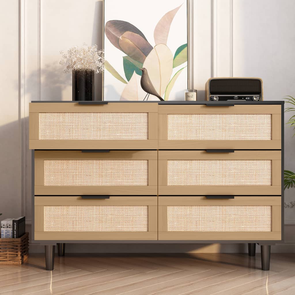 6-drawer Double Dresser with Metal Handle, Storage Cabinet for Bedroom, Living Room