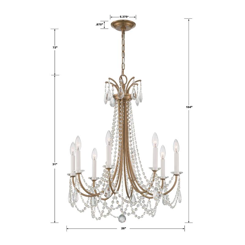 Karrington 8 Light Aged Brass Chandelier - 26"W x 31"H