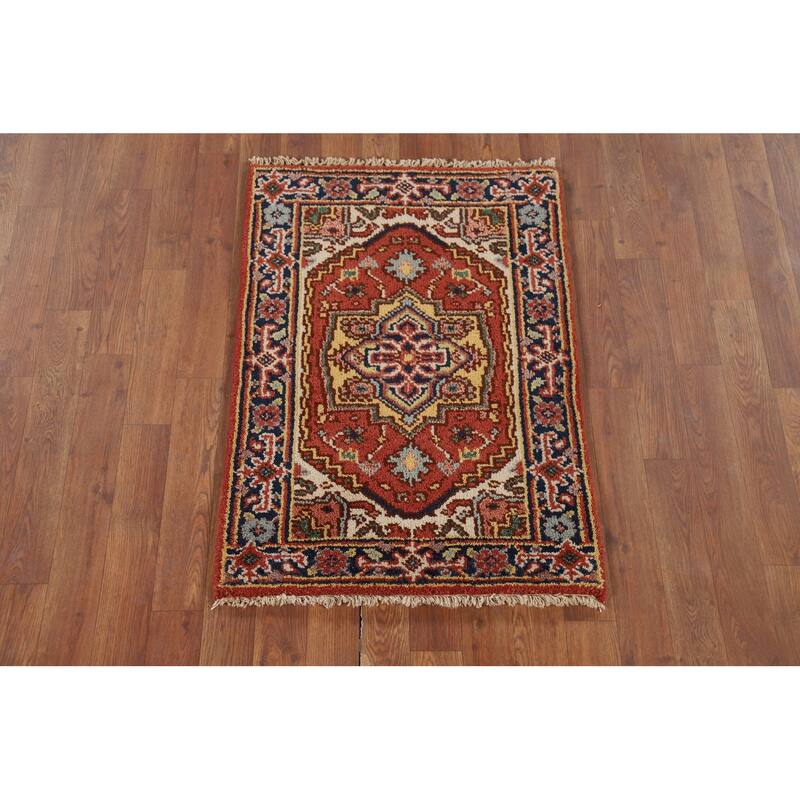 Orange Heriz Serapi Indian Accent Rug Handmade Wool Carpet - 2'0" x 3'0"