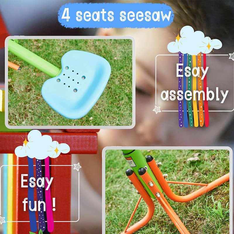 Kids Seesaw Swivel Teeter-Totter, 360 Degrees Rotating(4 Seats) - 74.8"L x 74.8"W x 39.37"H