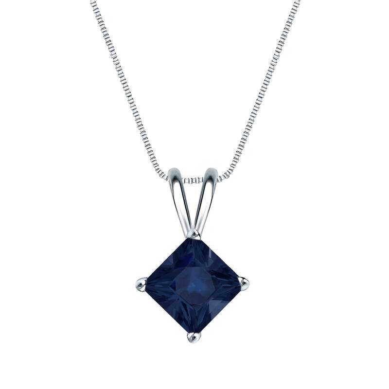 Auriya 14k Gold Princess-cut Sapphire Solitaire Necklace 1 1/4ct TW - White
