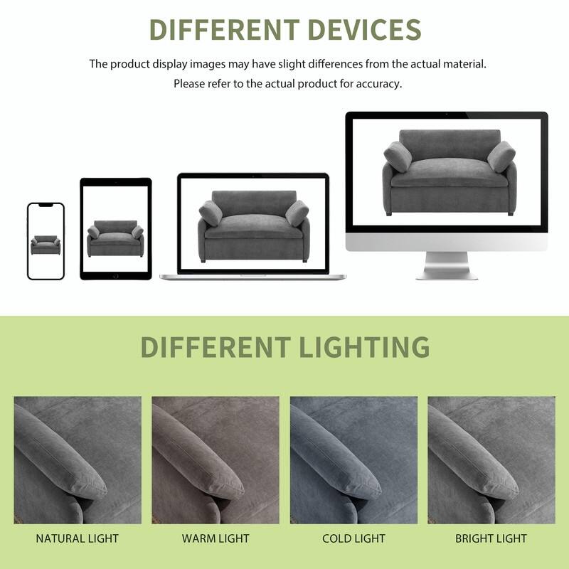 50" x 43" Oversized Chenille Accent Chair, Wide Deep Seat Upholstered Lounge Armchair with Pillows