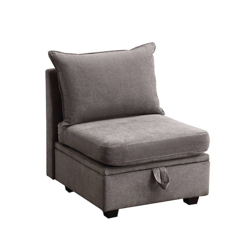 Modern Double Seating Sectional Sofa With Ottoman and Storage Space - Without armrests - Grey