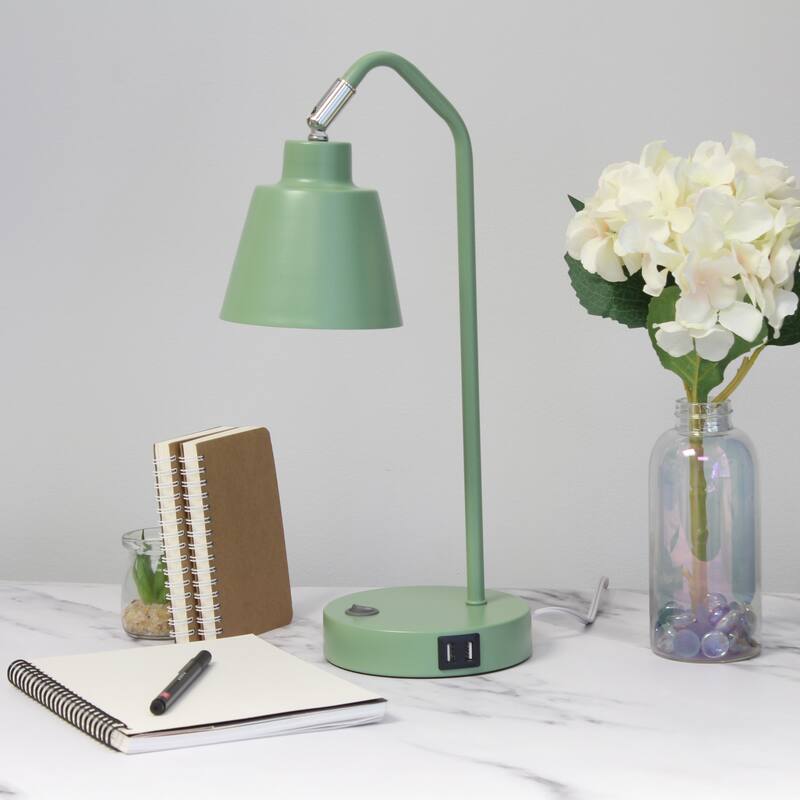 Adjustable Desk Task Lamp with Dual USB Ports - 16" - Sage Green