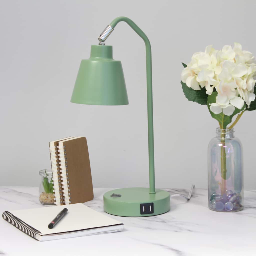 Adjustable Desk Task Lamp with Dual USB Ports - 16" - Sage Green