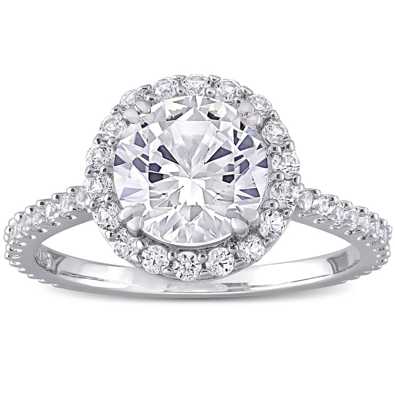 Miadora Sterling Silver 3ct TGW Created White Sapphire Halo Engagement ring