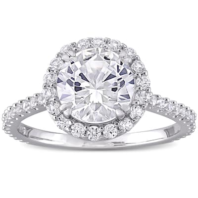 Miadora Sterling Silver 3ct TGW Created White Sapphire Halo Engagement ring