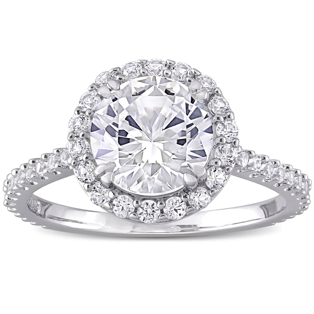 Miadora Sterling Silver 3ct TGW Created White Sapphire Halo Engagement ring