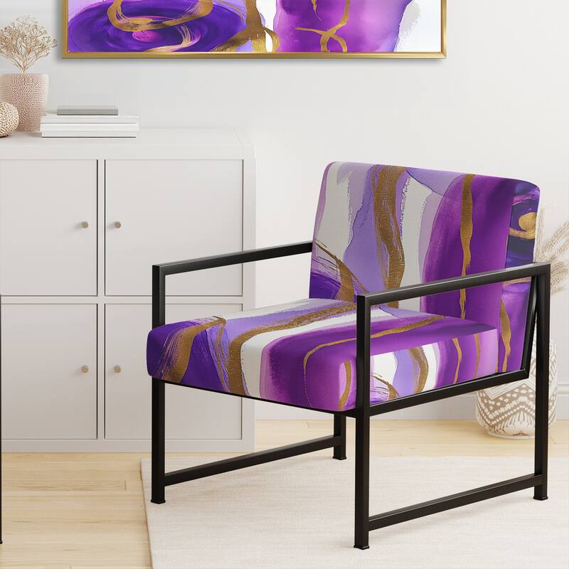 Designart "Mettalic Indigo And Gold II" Upholstered Abstract Accent Chair - Glam Arm Chair For Living Room