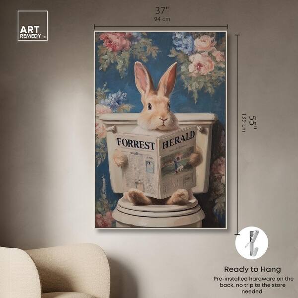 dimension image slide 2 of 24, Rabbit in Garden Toilet Bathroom Wall Art Canvas Print by Art Remedy