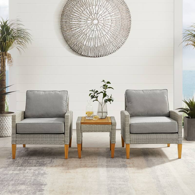 Crosley Capella 3Pc Outdoor Wicker Chair Set