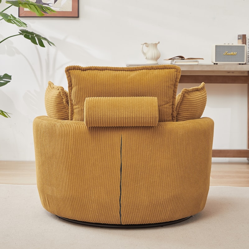 52" Upholstered Swivel Barrel Chair with Moon Storage Ottoman