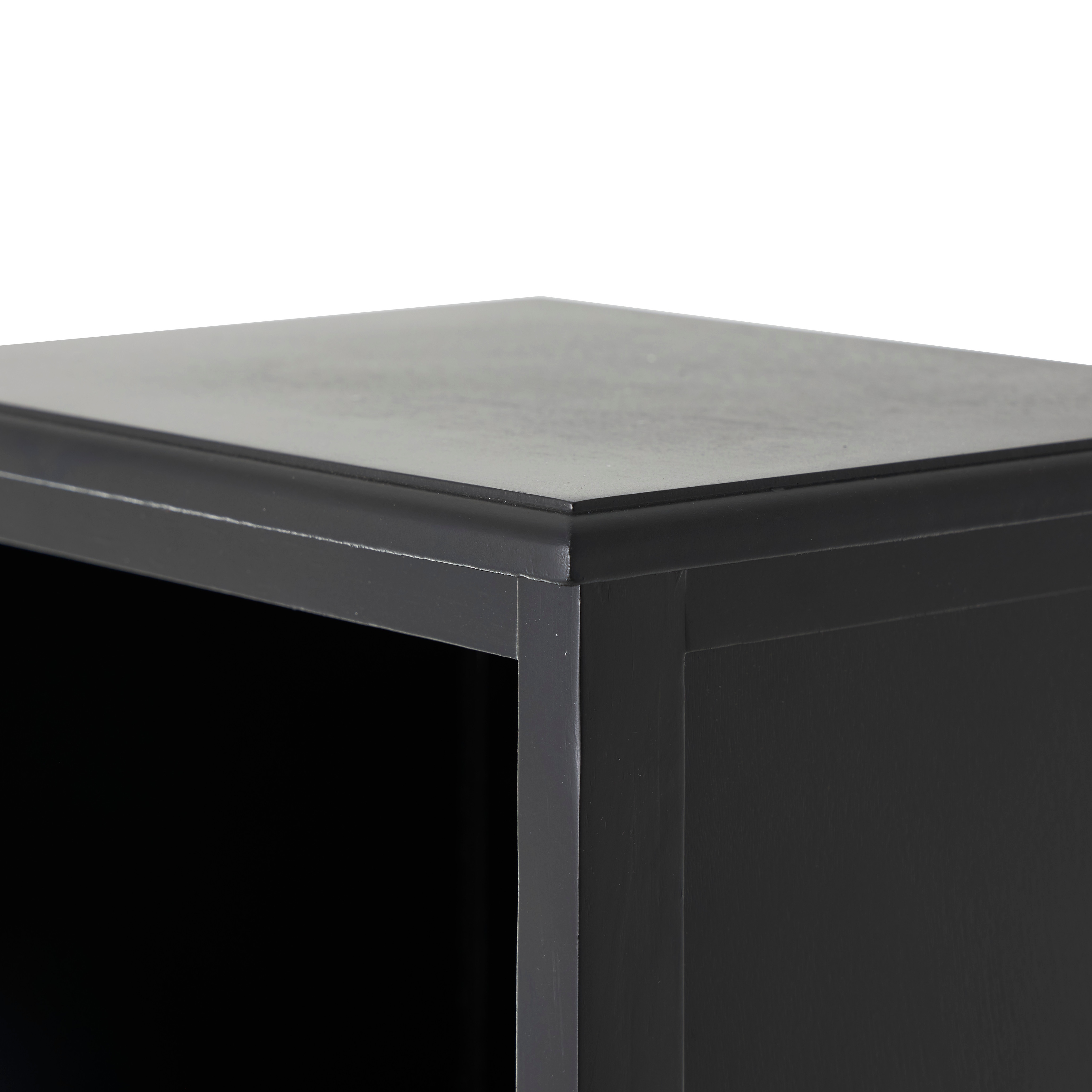 Black Wood 3 Shelves and 2 Drawers Cabinet with Rattan Front