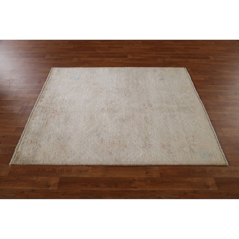 Geometric Art Deco Oriental Wool Area Rug Hand-knotted Foyer Carpet - 3'11" x 4'10"