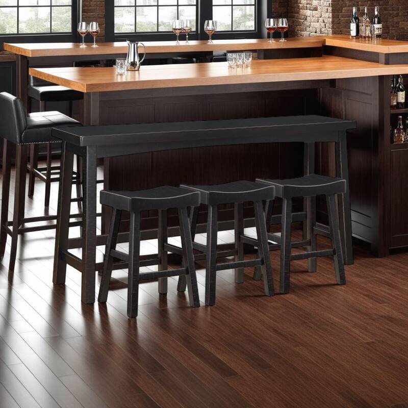 Casy 4pc Counter Height Table Set, 3 Contoured Stools, Black Wood