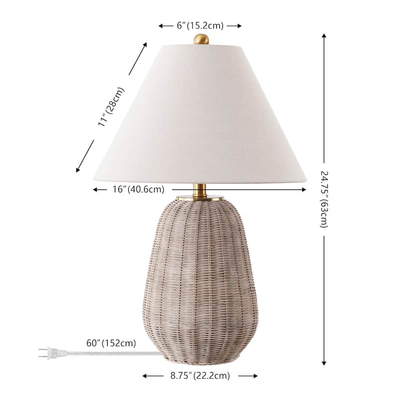 SAFAVIEH Lighting Isaura, 25-inch, Rattan Table Lamp - 16"W x 16"D x 25"H