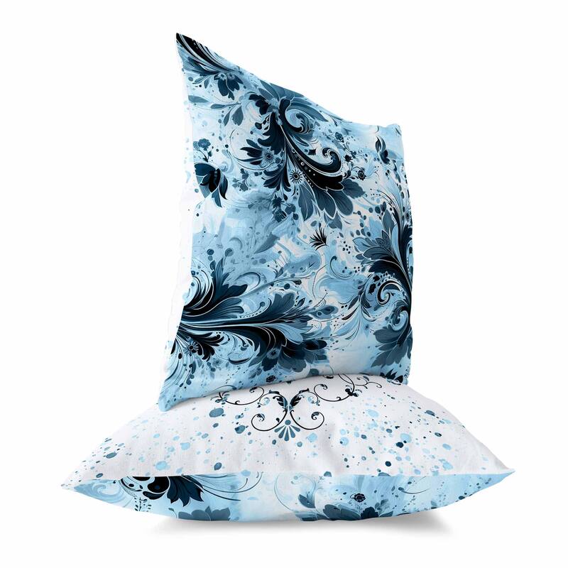 Blue And Black Motif Whirlwinds Faux Suede Throw Pillow Zipper
