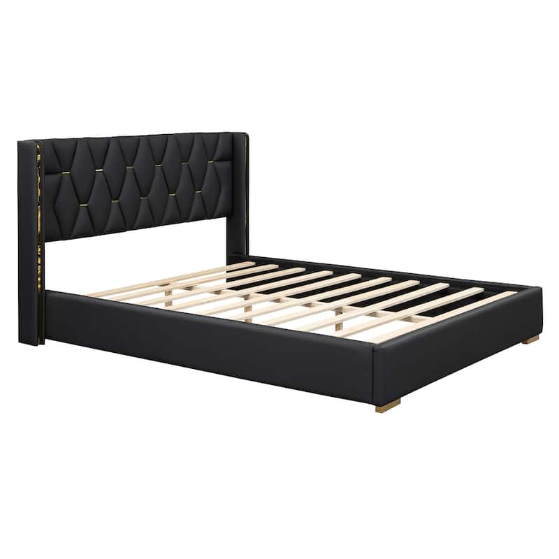 HomeRoots Black Tufted Upholstered Twin Bed Frame