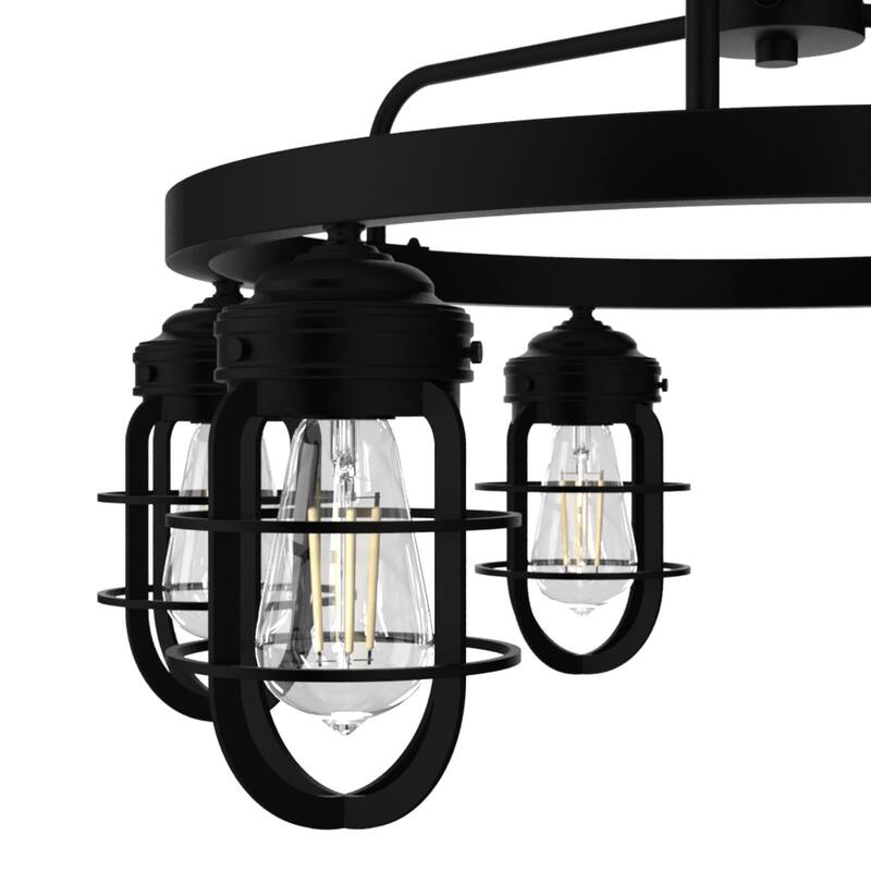 Hunter Starklake 6-Light Chandelier - Dining Room, Entry, Kitchen Table - Industrial, Wheel, Rustic, Caged Design