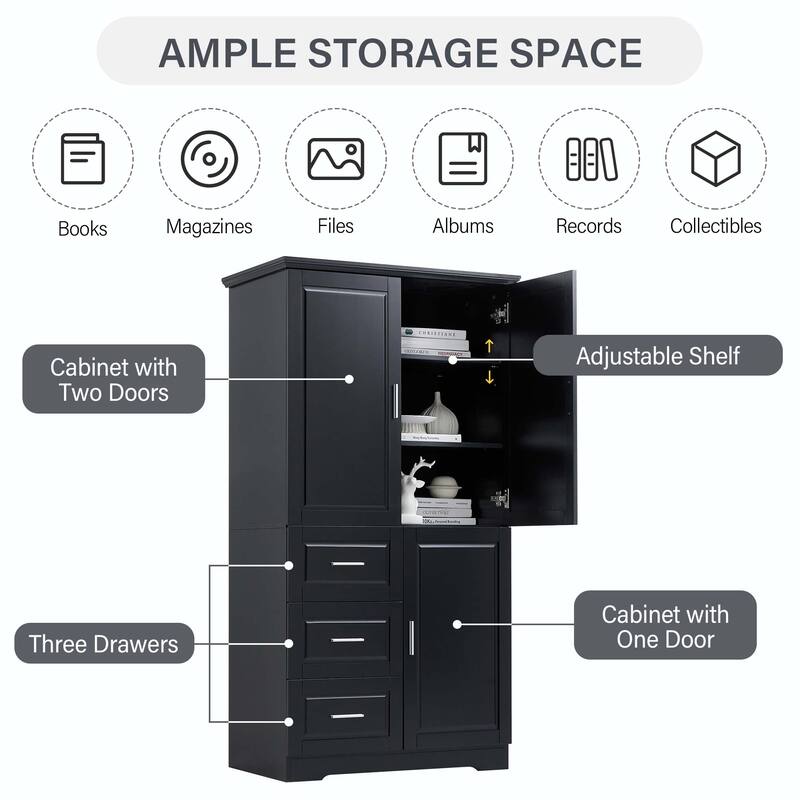 Bathroom Storage Cabinet with Drawers and Adjustable Shelf