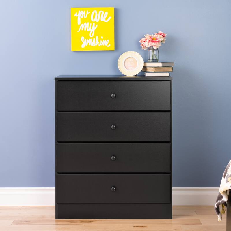 Prepac Astrid 4 Drawer Dresser for Bedroom, Chest of Drawers, Bedroom Furniture, Clothes Storage and Organizer - Deep Black