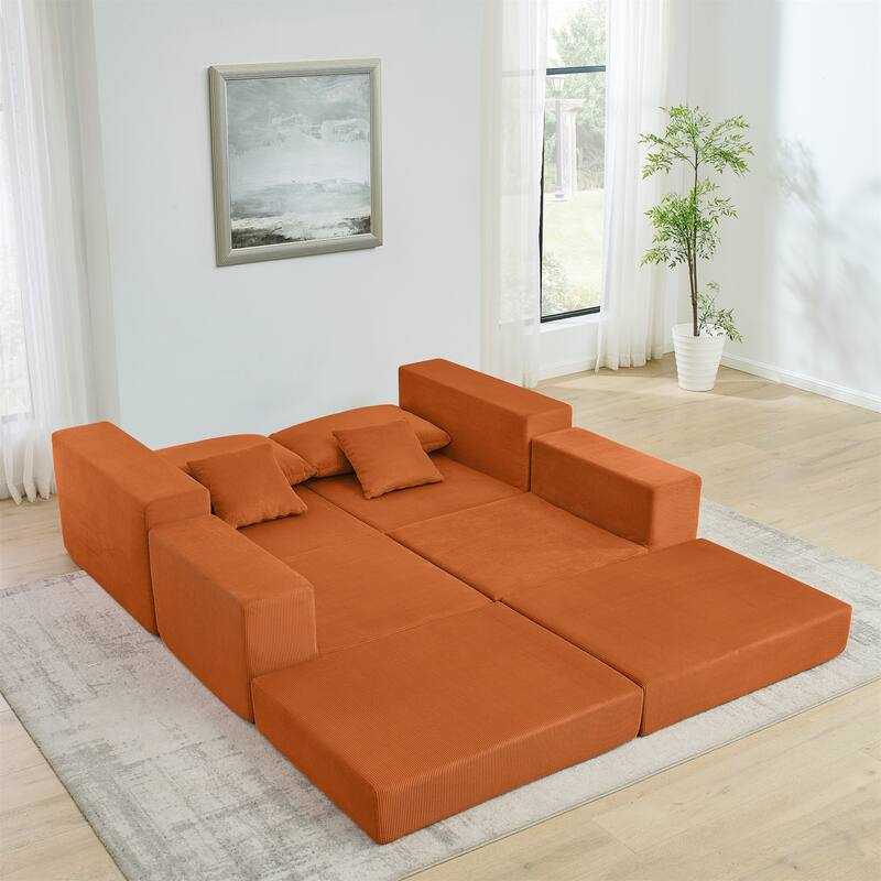 Modular Cloud Sectional Couch, Modern Upholstered L-Shaped Sofa with Removable Ottoman