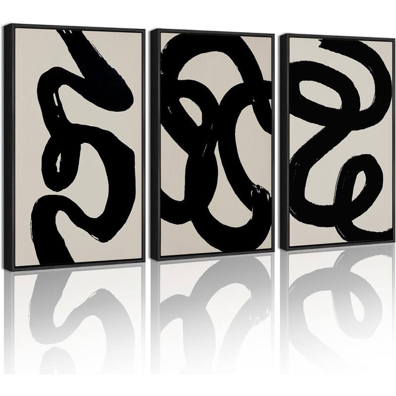 Black Abstract Wall Art Ink Wash Minimalist Lines - 11 x 14