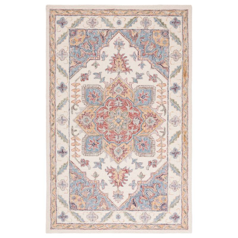 SAFAVIEH Handmade Metro Bert Medallion Wool Rug - 6' Square - Ivory/Rust