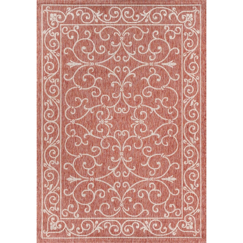 JONATHAN Y Filigree Textured Weave Indoor/Outdoor Area Rug - 4 X 6 - Red/Beige
