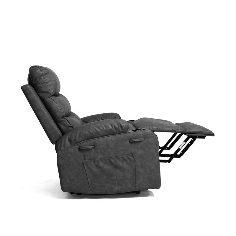 PU Leather Power Lift Recliner, Electric Recliner with Heating & Massage, Massage Chair with Side Pockets & Cup Holders