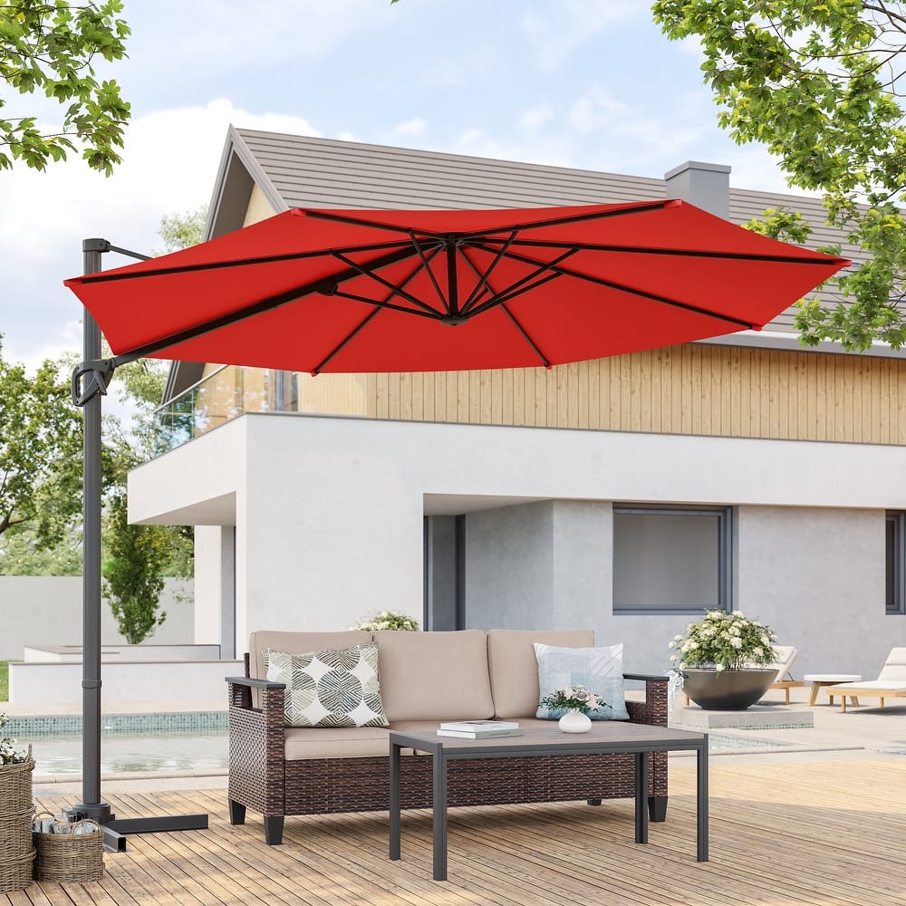 BONOSUKI 10FT Cantilever Patio Umbrella, Ultimate Outdoor Comfort with 360° Rotation and Canopy Angle Adjustment