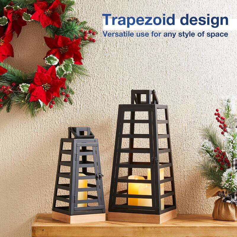Glitzhome Set of 2 Modern Metal Trapezoid Lanterns Fall Wedding Hanging Candle Holders - On Sale ...