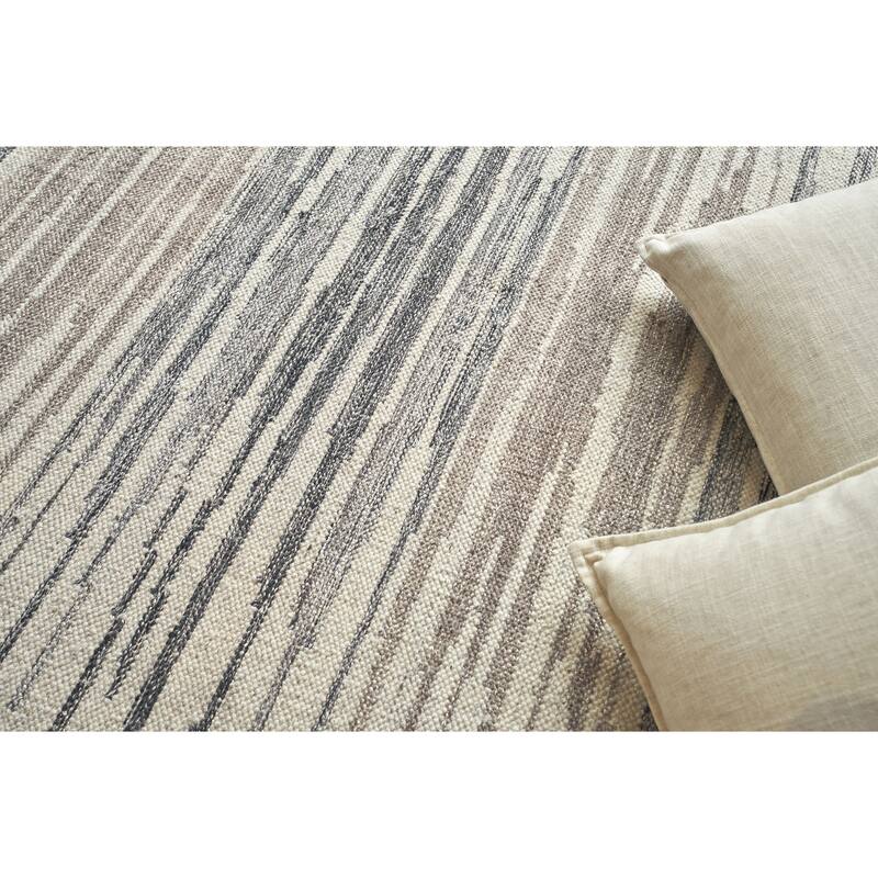 EXQUISITE RUGS Scandinavian Hand-loomed New Zealand Wool Ivory/Blue/Grey Area Rug.