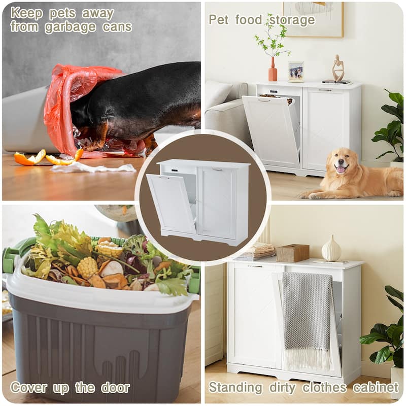 Double Tilt Out Trash Cabinet Free Standing 10 Gallon Recycling Trash Can Cabinet with negative ion and deodorizing function