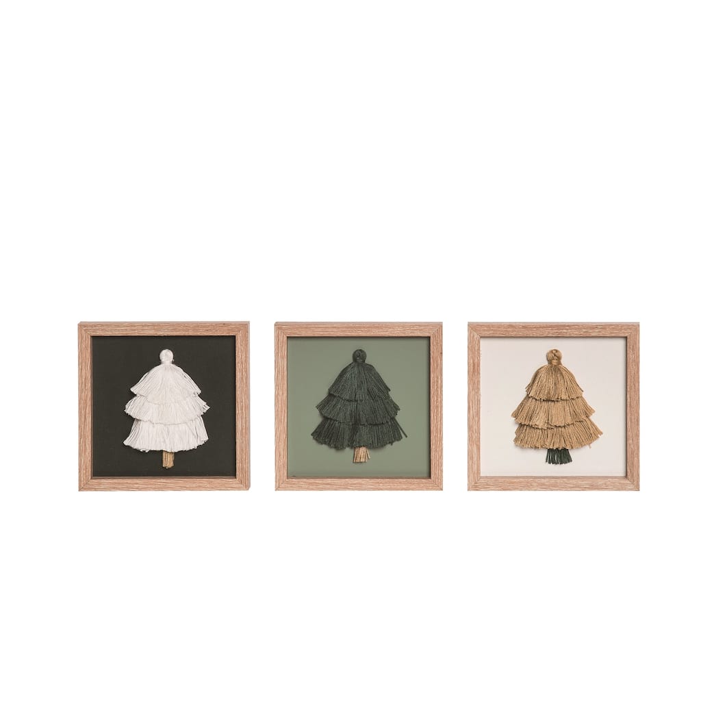 Transpac Small MDF/Rope Framed Tassel Tree Decor Set of 3 Christmas Home Decorations