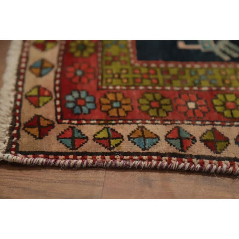 Hand Knotted Oriental 100% Wool Carpet Traditional Tribal Navy Blue & Blues Meshkin Runner Rug - 11' 0'' X 4' 1''