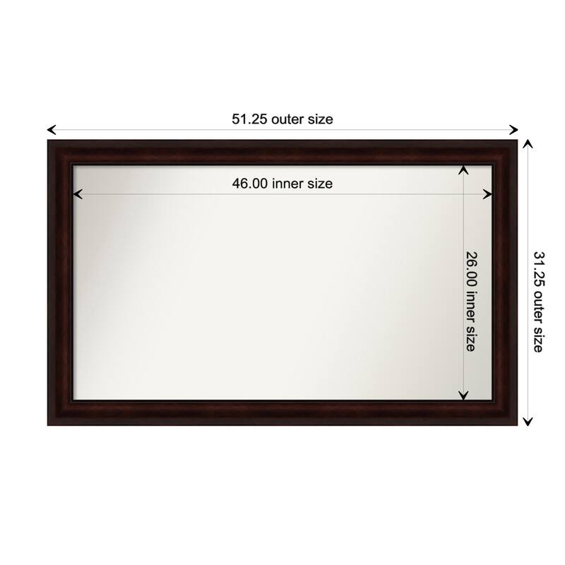 Coffee Bean Brown Framed Non-Beveled Custom Wall Mirror, Bathroom Vanity Mirror - Outer Size: 51.25 x 31.25