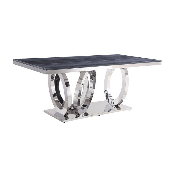 ACME Nasir Dining Table in Gray Printed Faux Marble and Mirrored Silver Finish. Opens flyout.
