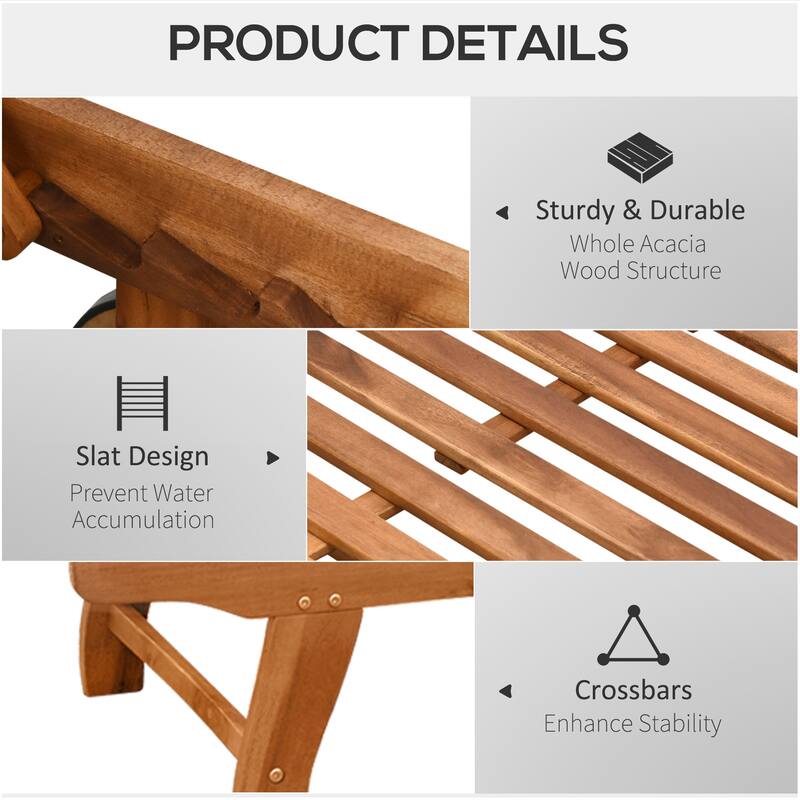 Foldable Wood Outdoor Chaise Lounge with Wheels and 4-Position Adjustable Backrest for Patio Poolside or Beach