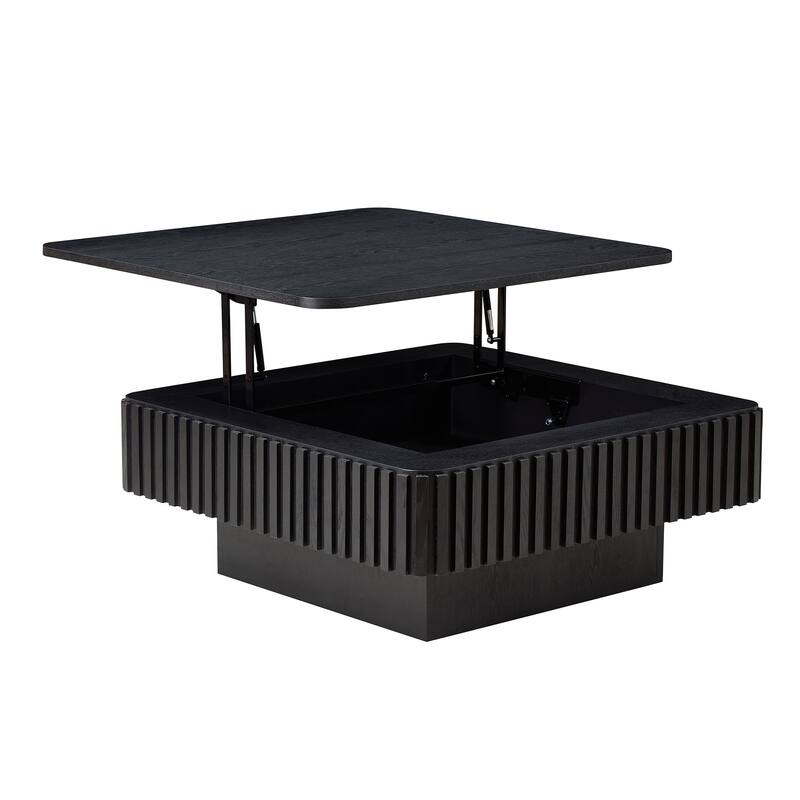35.43 Inch Handcraft Drum Coffee Table Square Coffee Table for Living Room,Lift Top Wooden Table with Hidden Storage Space