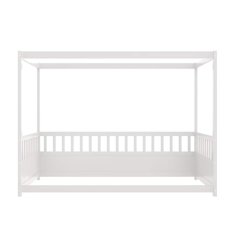 Wood Canopy Bed Frame with Guardrails